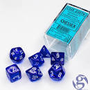 Translucent blue/white polyhedral 7-die set  chx-23076